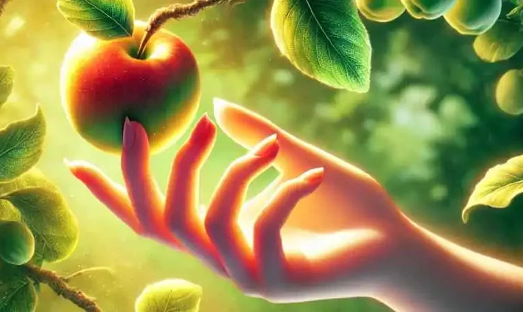 Mão pegando um fruto