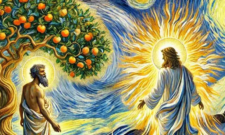 Duas figuras representando Adão e Cristo.